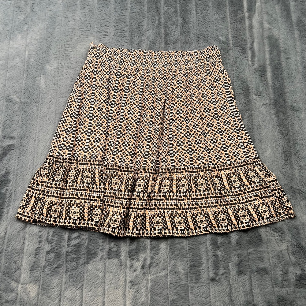 LOFT Outlet Womens Small Tan Black Geometric Smocked Elastic Waist Mini Skirt